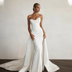 Modern Mermaid Front Slit Bridal Gowns Sweep Train  Sweetheart Bridal Gown