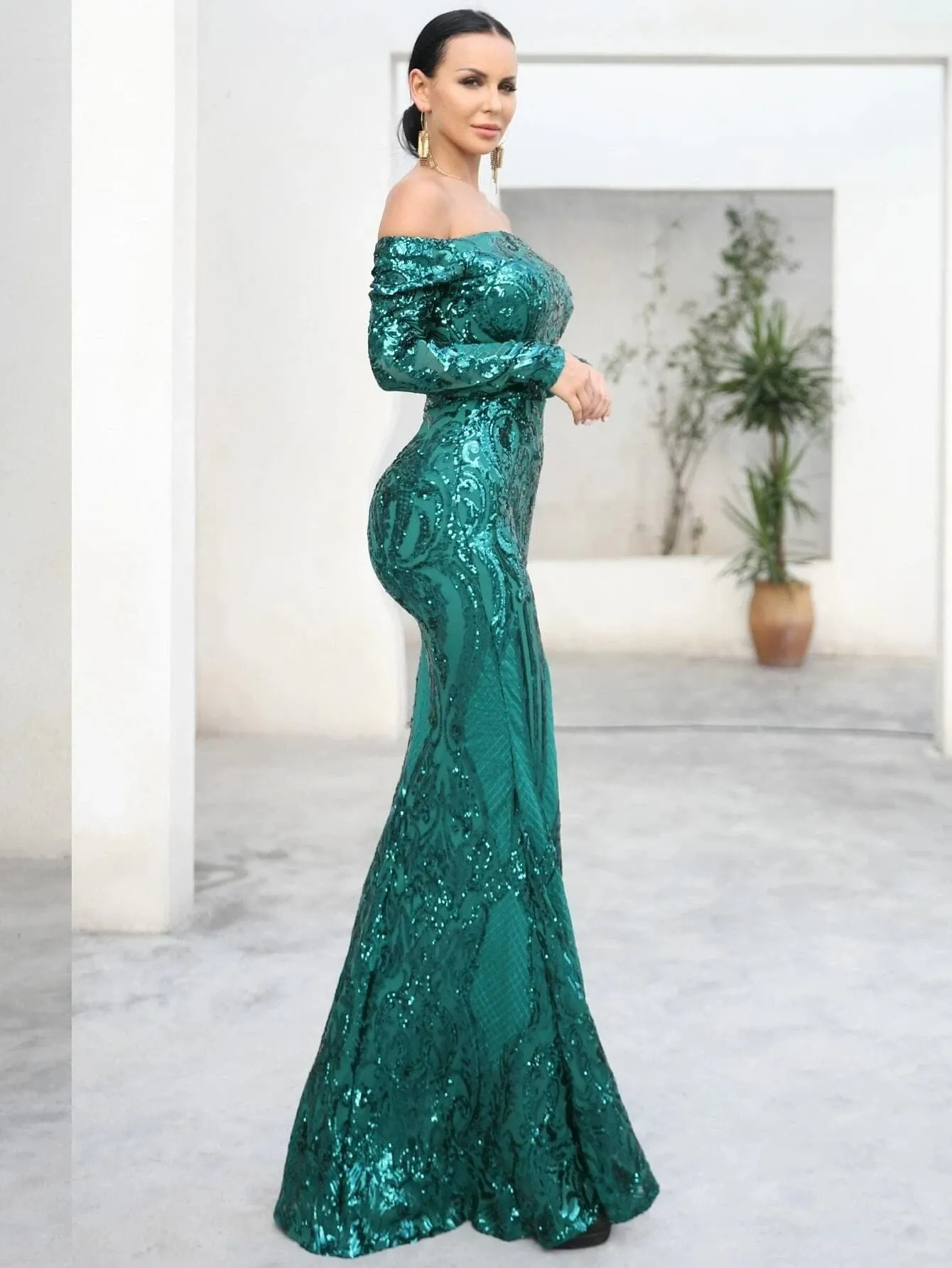 Off Shoulder Sequin Mermaid Prom Dress FT18392