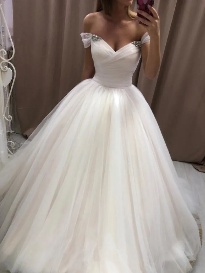 Off The Shoulder Tulle Sweetheart White Wedding Dresses Bridal Gown WD020