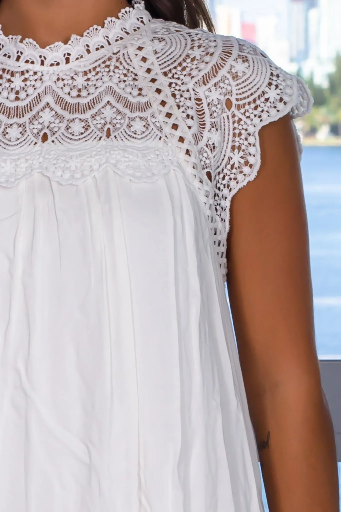 Off White Short Dress with Crochet Top