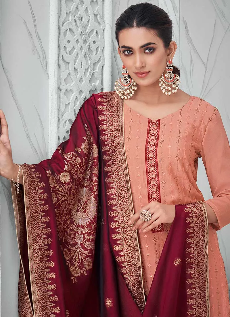 Peach And Maroon Sequence Embroidery Salwar Suit