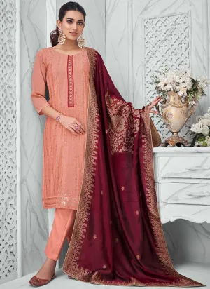 Peach And Maroon Sequence Embroidery Salwar Suit