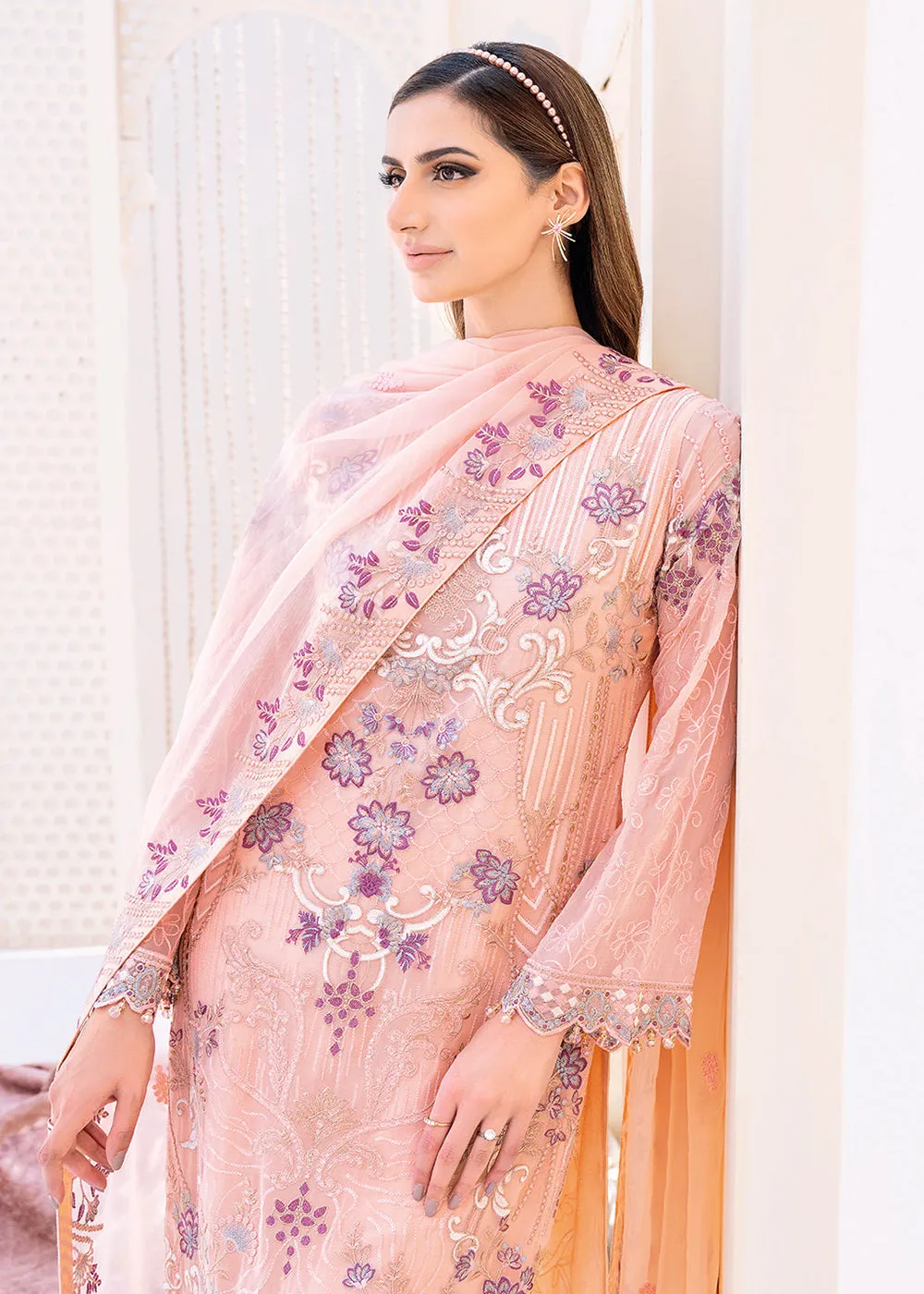 Peach Embroidered Suit - Ramsha Chiffon Vol 23 - #F-2304