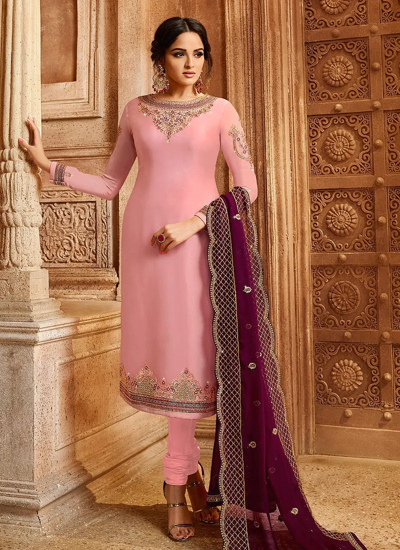 Pink And Plum Dual Bottom Lehenga/Pant Kurti Set