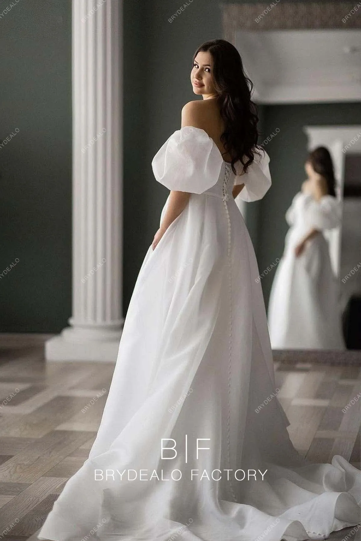 Pretty Off Shoulder Elegant Organza A-line Designer Wedding Dress