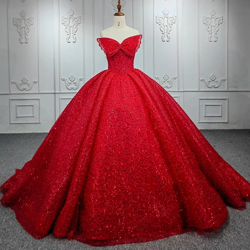 Quinceanera Ball Gown Red Sequined Dress