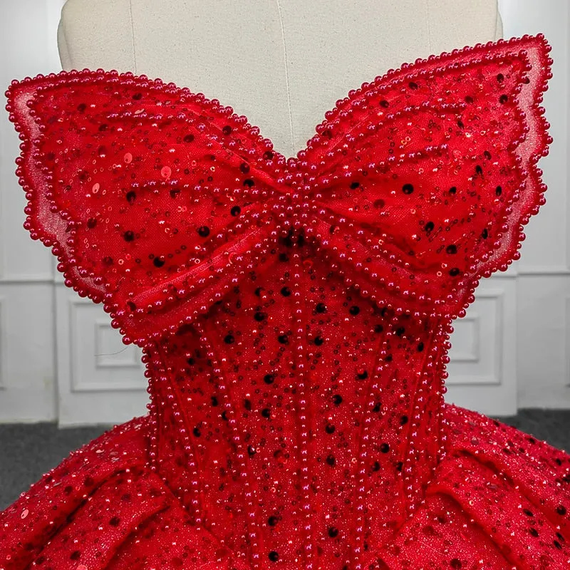 Quinceanera Ball Gown Red Sequined Dress