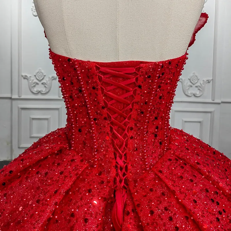 Quinceanera Ball Gown Red Sequined Dress