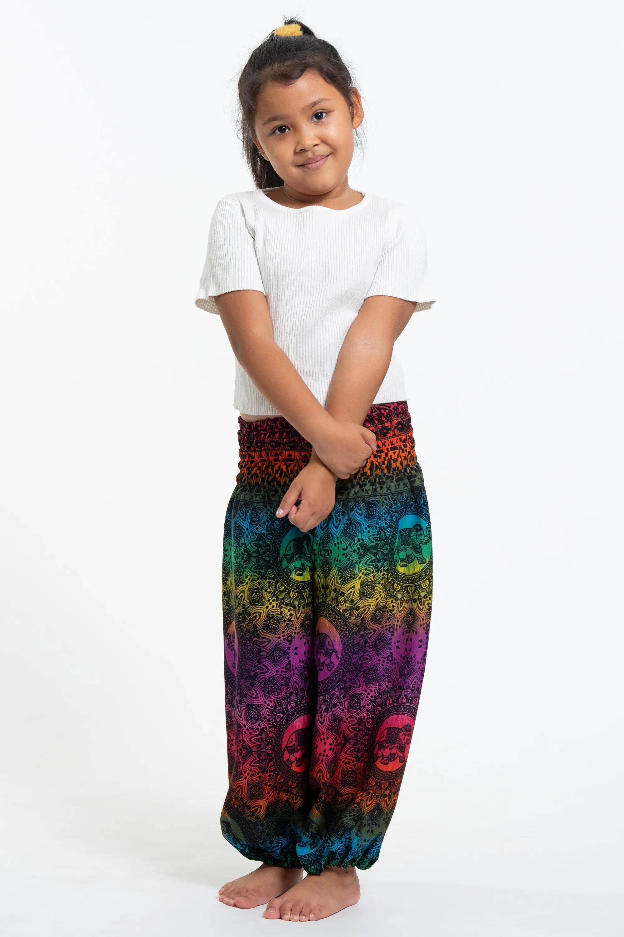 Rainbow Elephant Kids Harem Pants in Purple