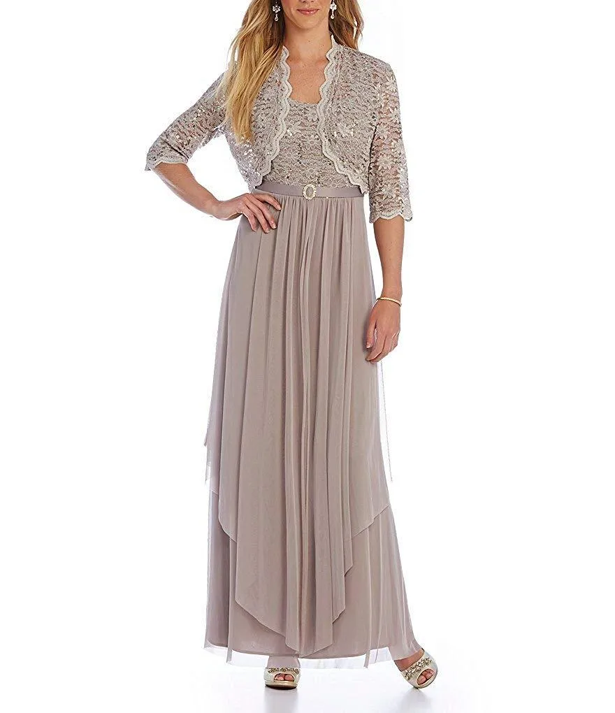 R&M Richards Women's Sequin Lace Long Jacket Dress - Mother of the Bride Dress