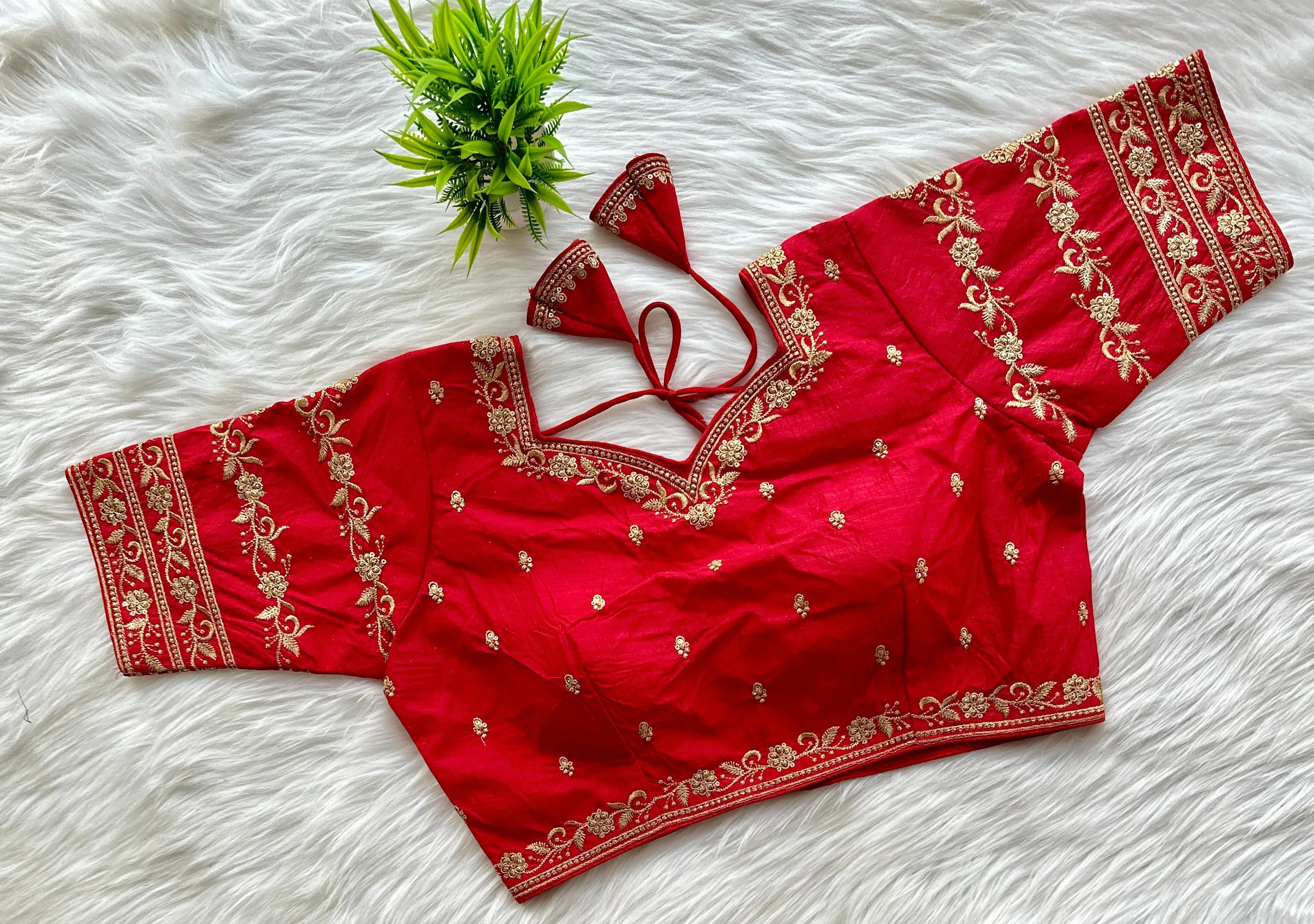 Red Rajbhog Silk Embroidered Blouse with Handcrafted Detailing