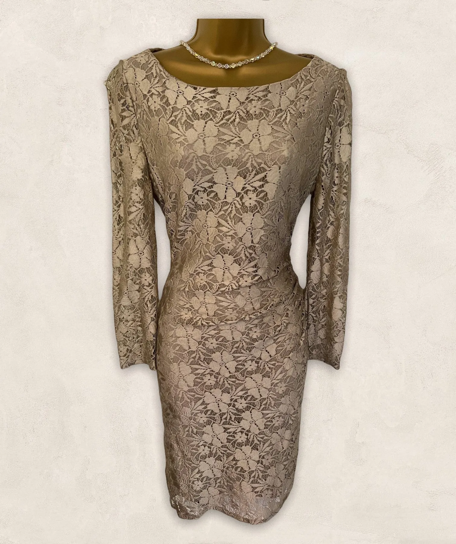 Reiss Donatella Champagne Lace Bodycon Dress UK 10 RRP £189