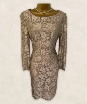 Reiss Donatella Champagne Lace Bodycon Dress UK 10 RRP £189