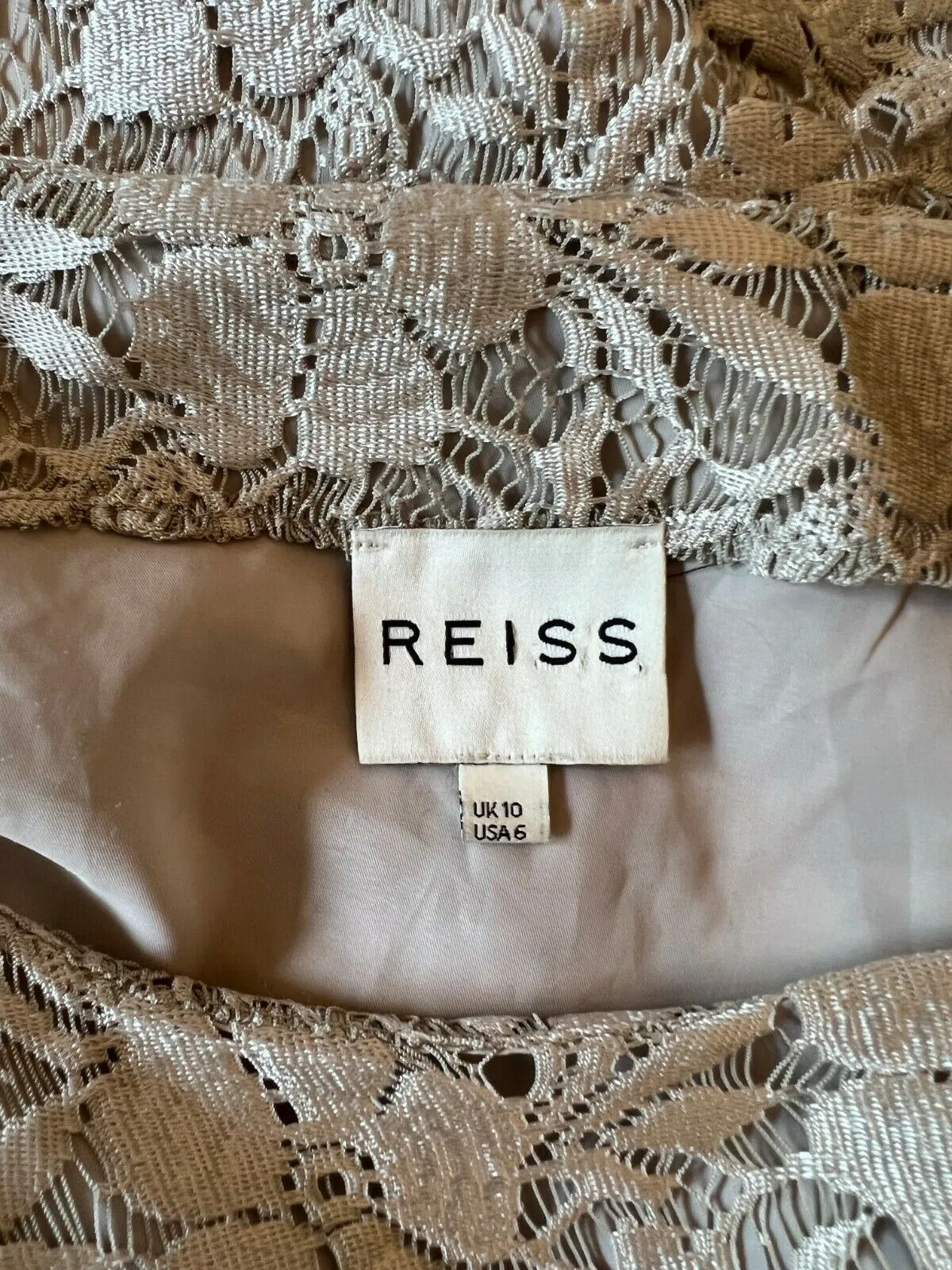 Reiss Donatella Champagne Lace Bodycon Dress UK 10 RRP £189