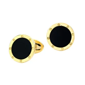 Rivet Etch Black Onyx 18 Karat Gold Cufflinks