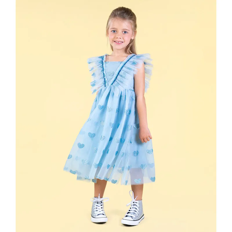 Rock Your Kid Blue Glitter Heart Tulle Dress