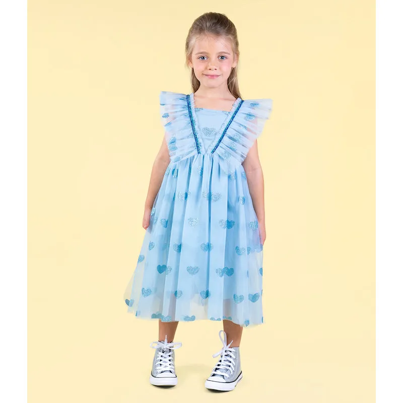 Rock Your Kid Blue Glitter Heart Tulle Dress