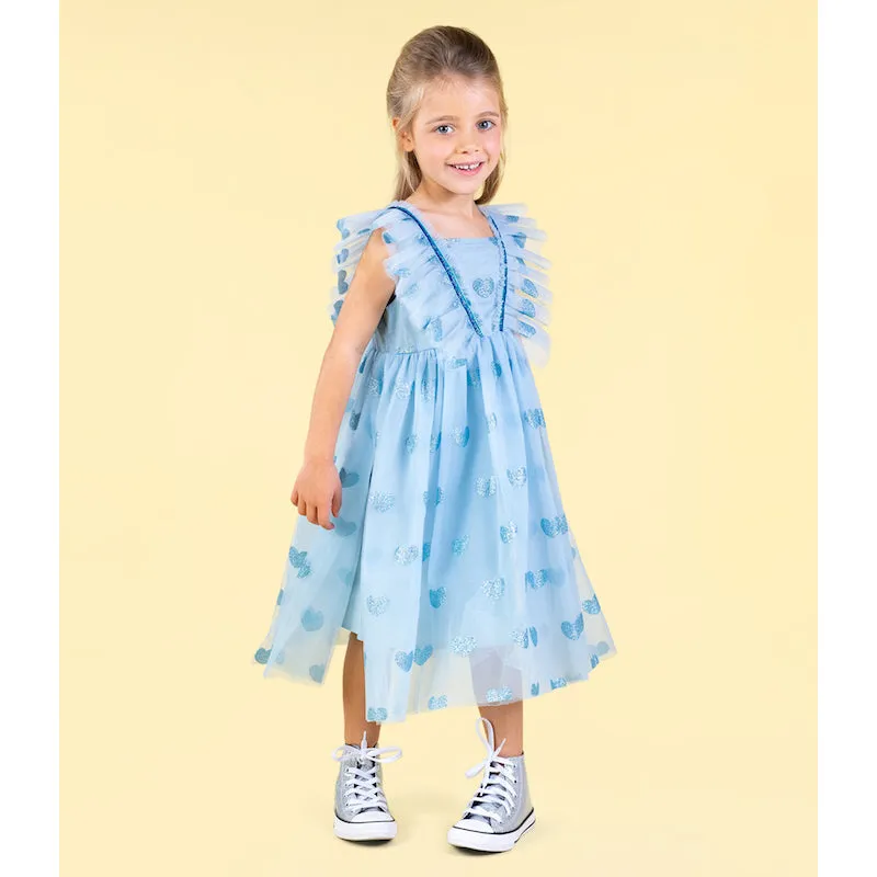 Rock Your Kid Blue Glitter Heart Tulle Dress