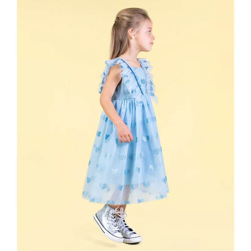 Rock Your Kid Blue Glitter Heart Tulle Dress