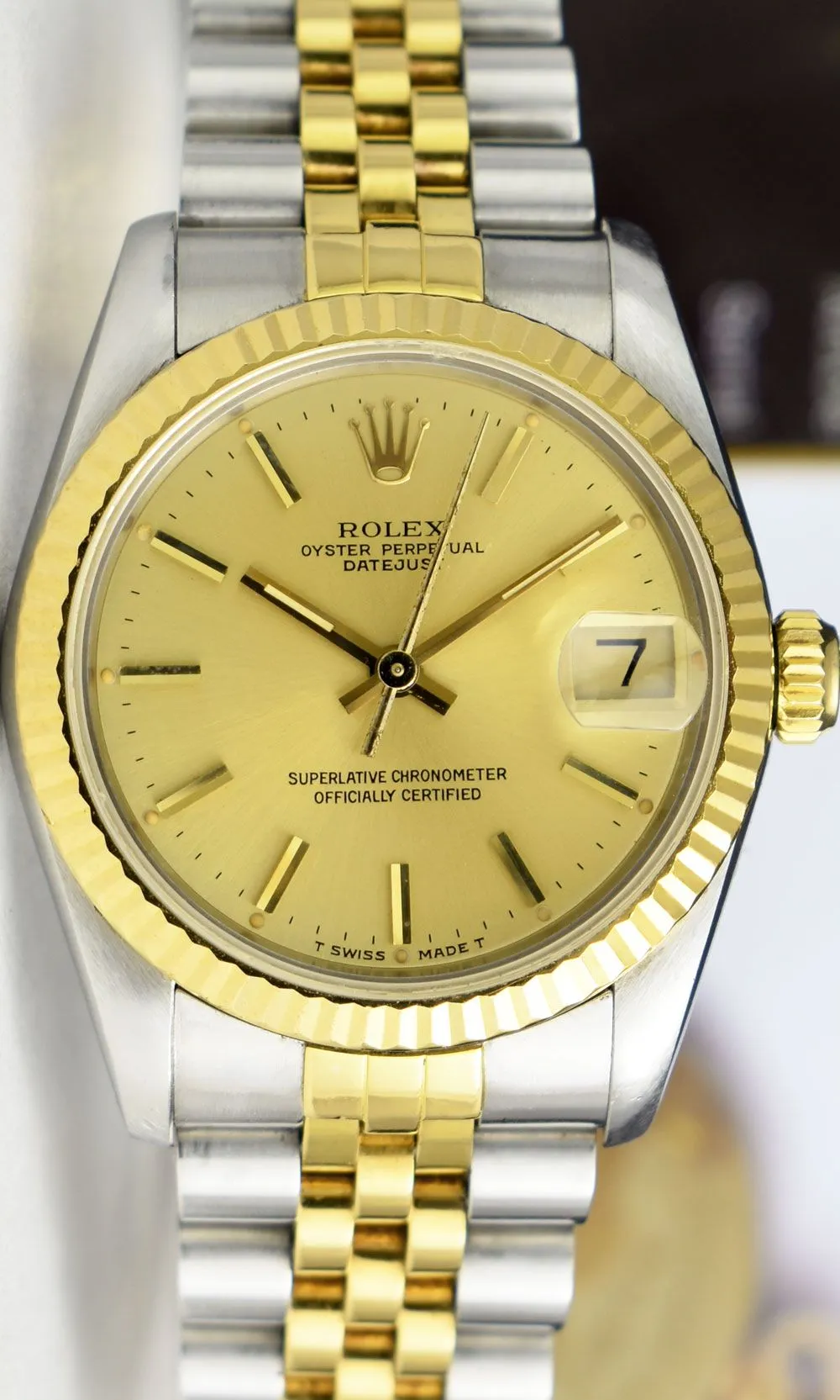 ROLEX 31mm MIDSIZE 18kt Gold & SS Datejust Champagne Model 68273