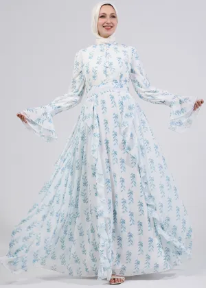 Shatha Floral Elegance Chiffon Maxi Dress with Bell Sleeves