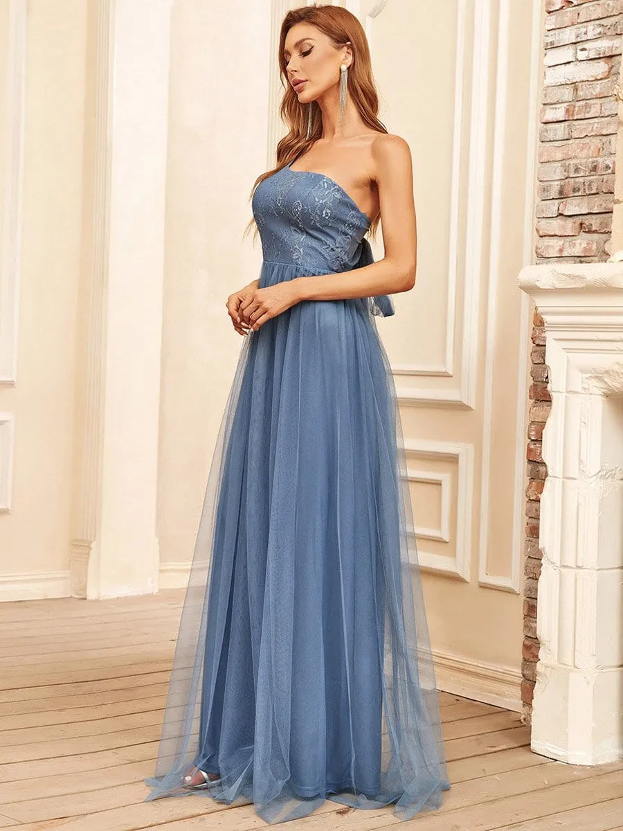 Sheer Asymmetrical One-Shoulder Lace A-Line Bridesmaid Dress