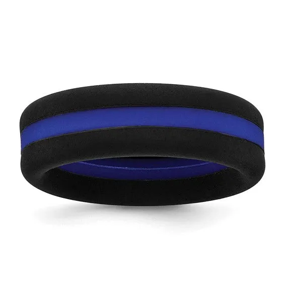 Silicone Black with Blue Line Center 7.5mm Flat Band