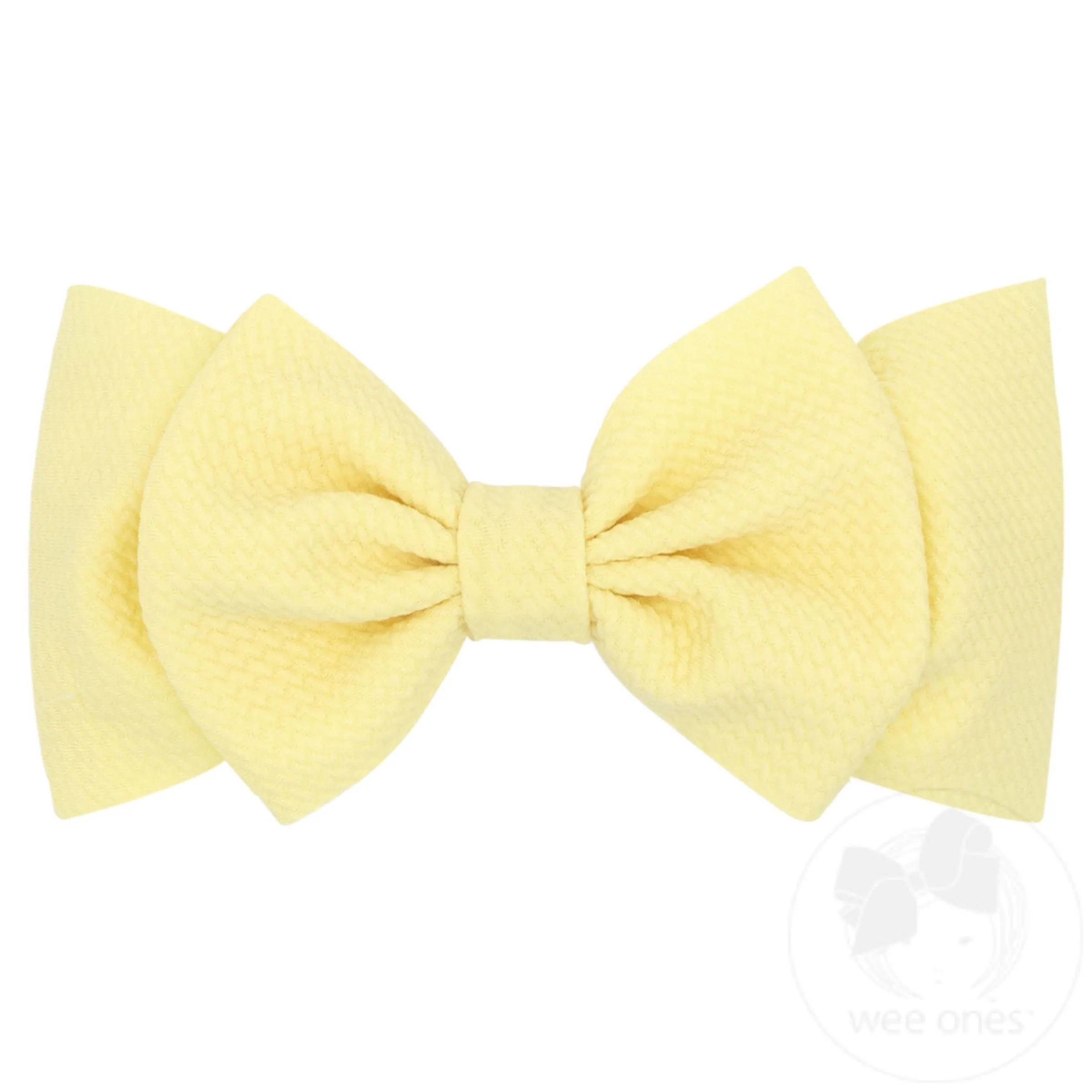 Soft Solid Rippled-Textured Large Baby Girls Bowtie on Matching Wide Band