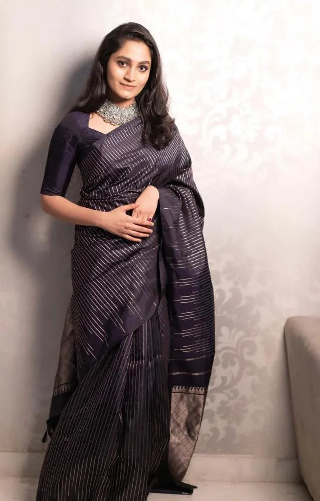 Stylish Black Soft Silk Saree With Sensational Blouse Piece