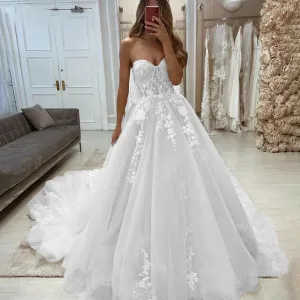 Sweetheart Lace Wedding Dress Princess Sleeveless Appliques Elegant Long Boho Prom Bridal Gown