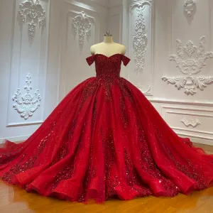 Sweetheart Red Dress Sparkly Sequins Luxury Ball Gown Quinceañera Dress