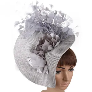 Trendy Fashion Derby Feather White Flower Hat