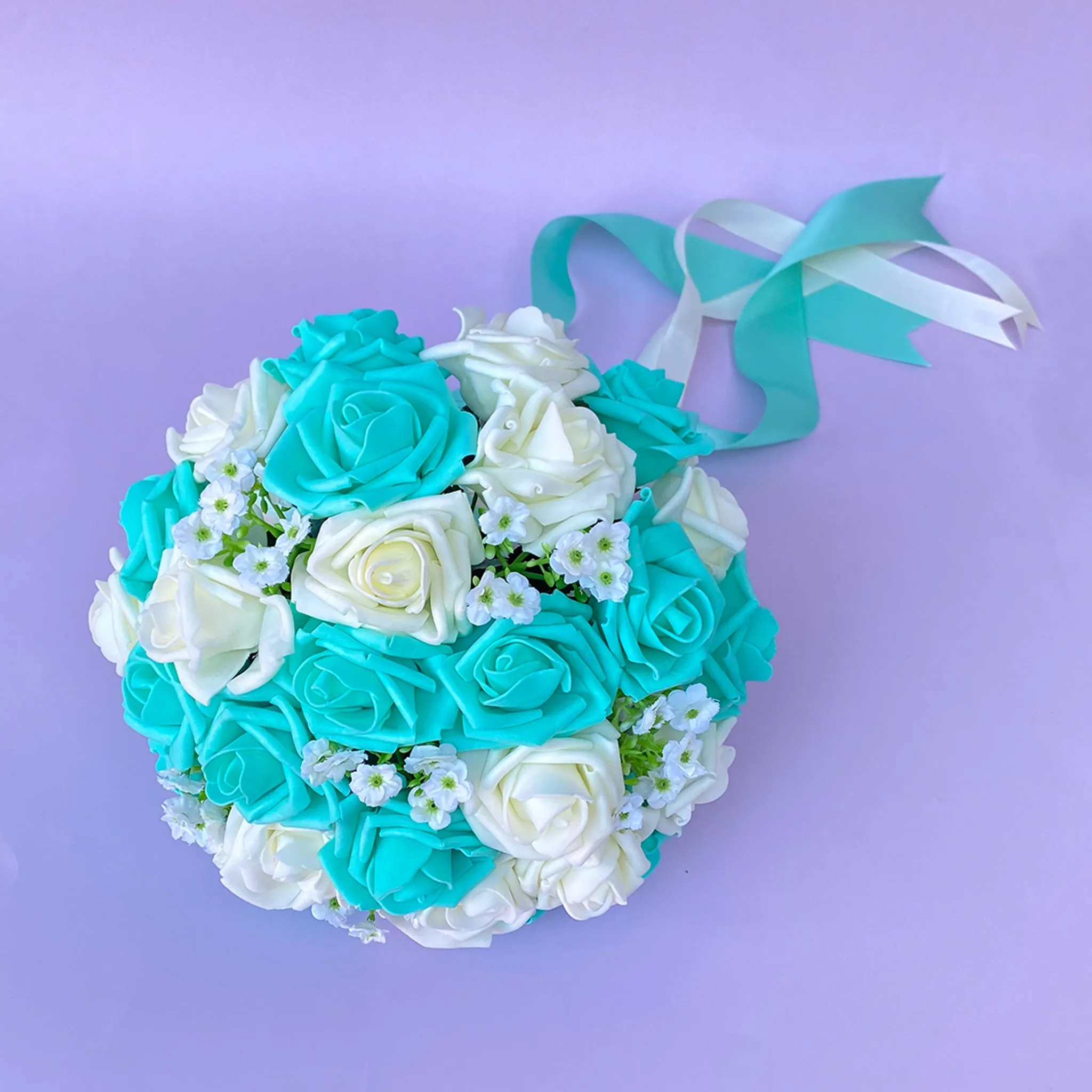 Turquoise and Ivory Rose Bridal Bouquet