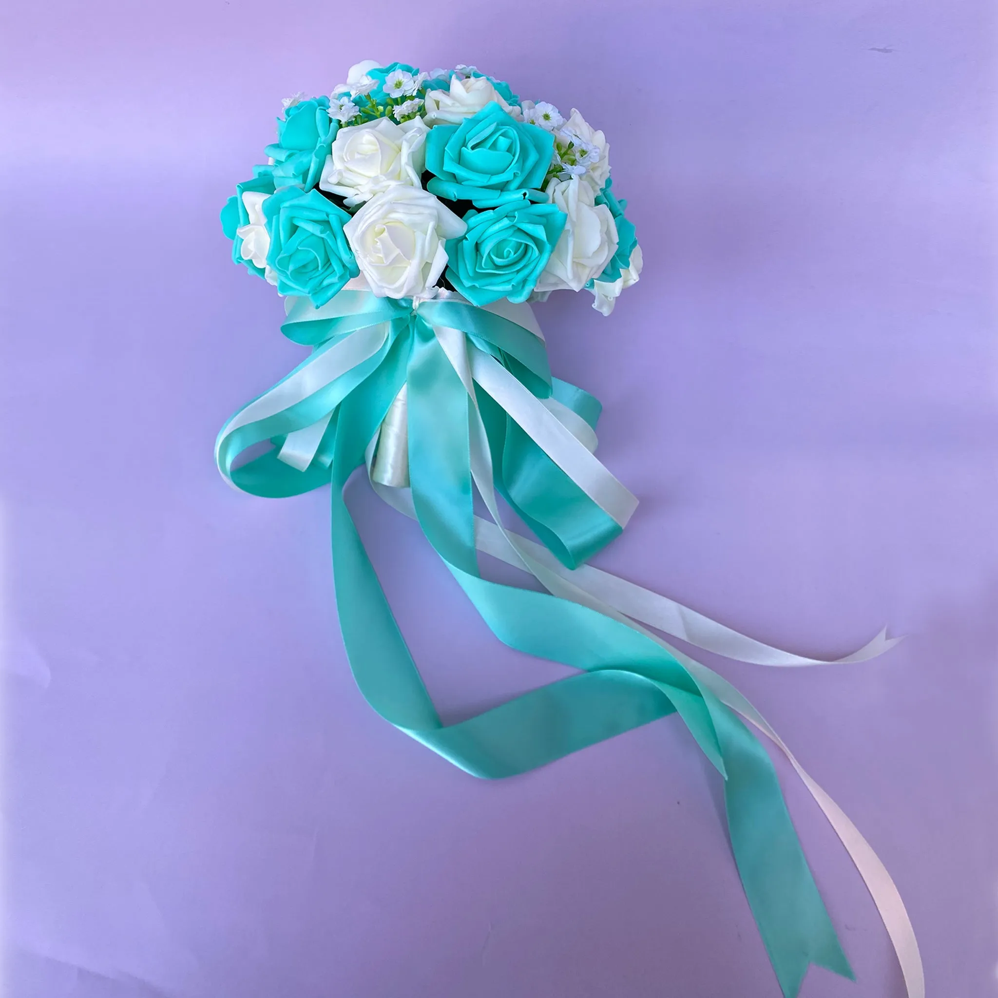 Turquoise and Ivory Rose Bridal Bouquet