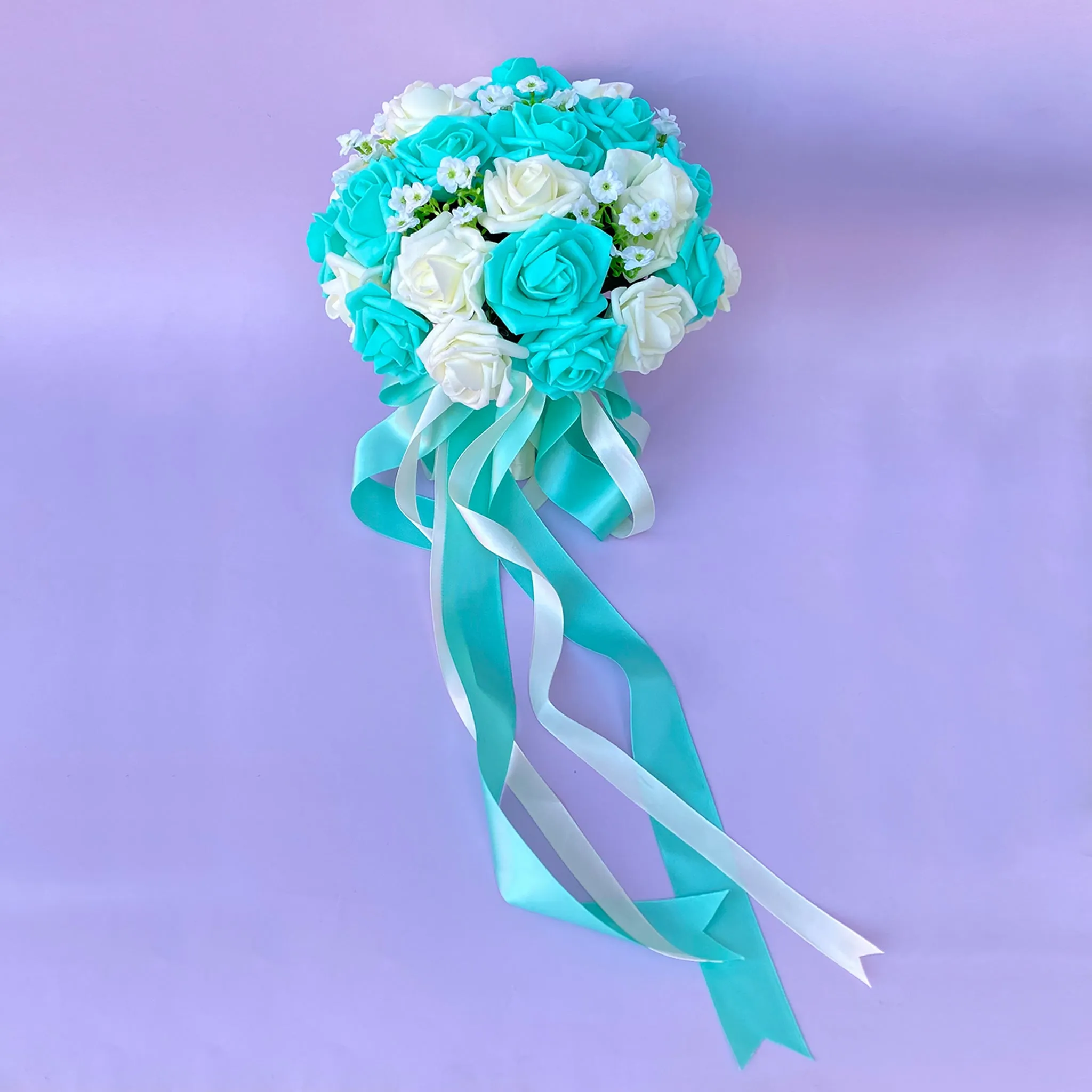 Turquoise and Ivory Rose Bridal Bouquet