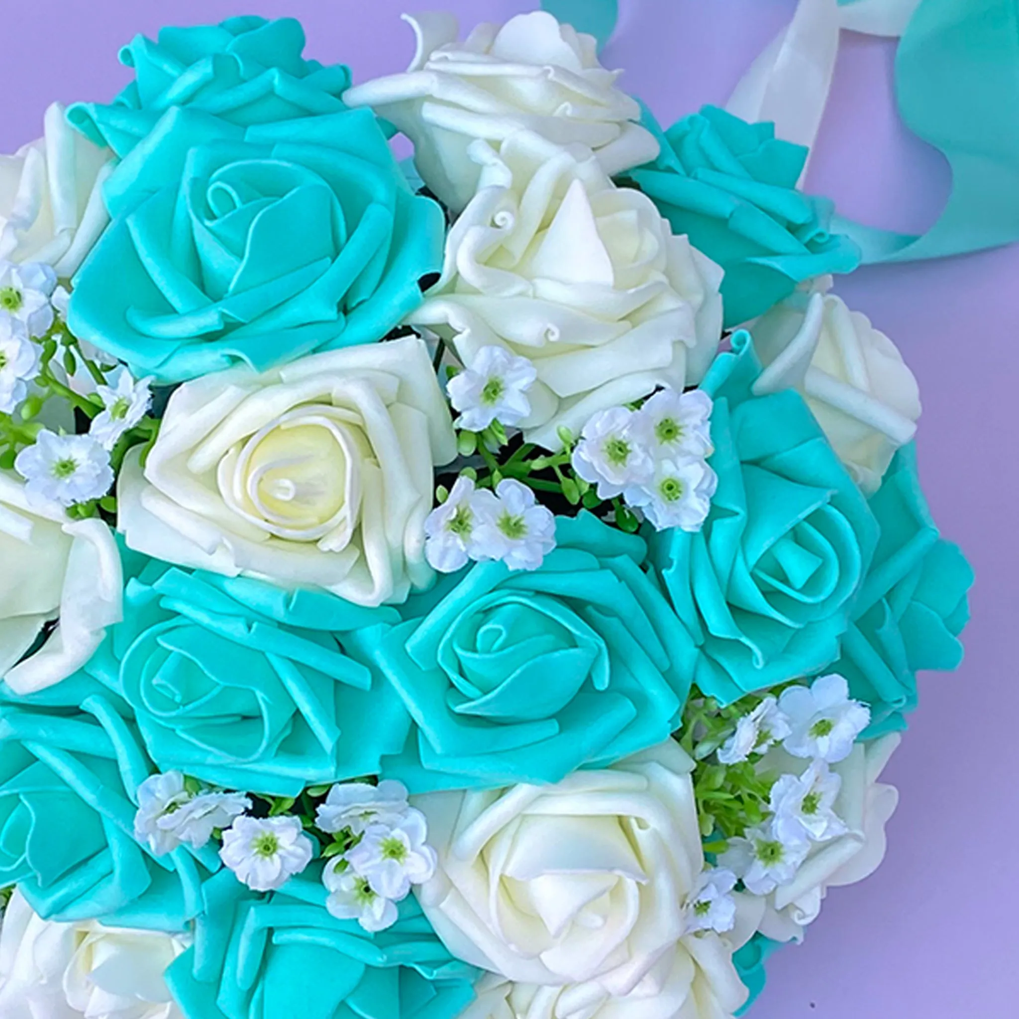 Turquoise and Ivory Rose Bridal Bouquet