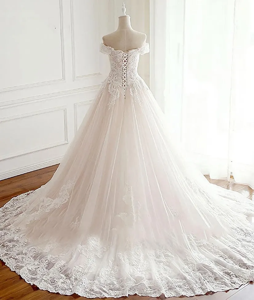 Unique lace tulle long wedding dress lace long bridal dress