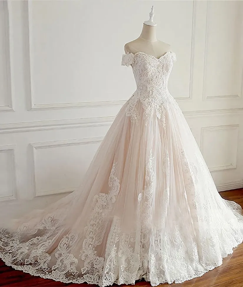 Unique lace tulle long wedding dress lace long bridal dress