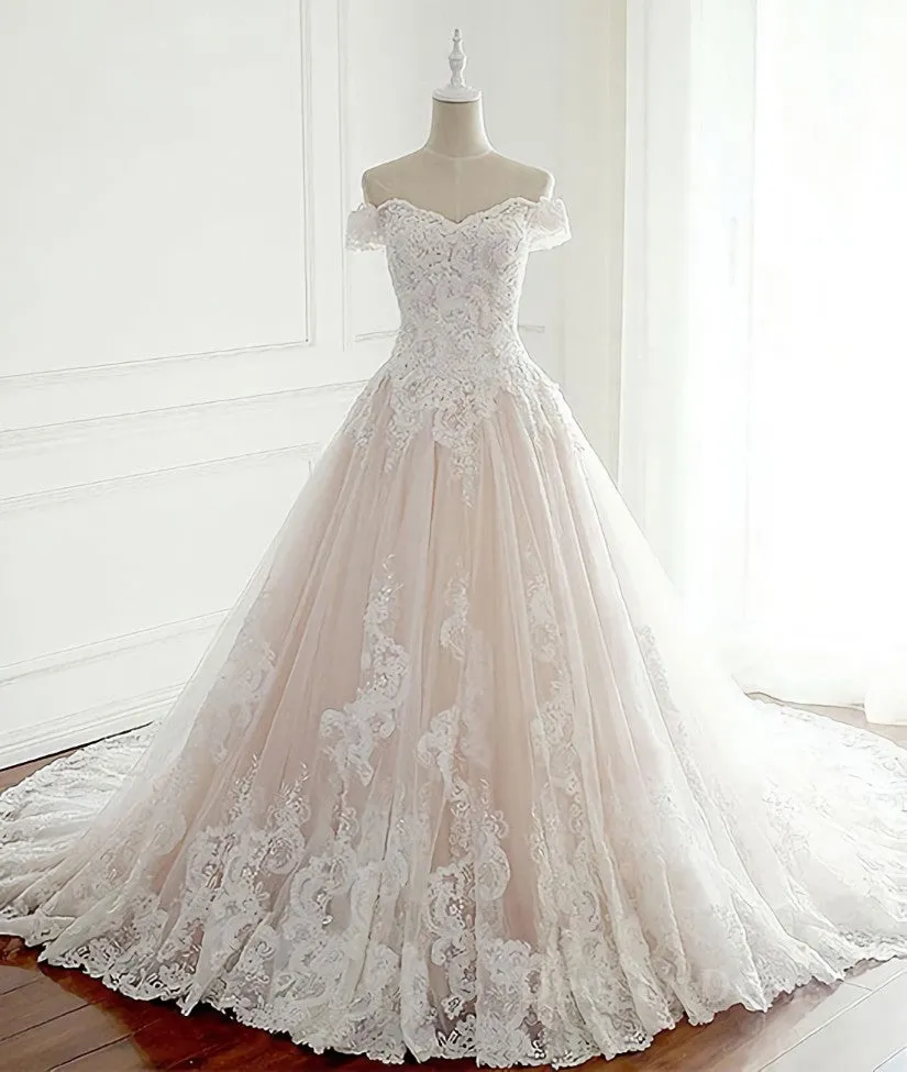 Unique lace tulle long wedding dress lace long bridal dress