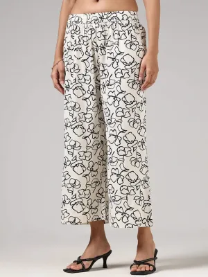 Utsa White Floral Printed Palazzos