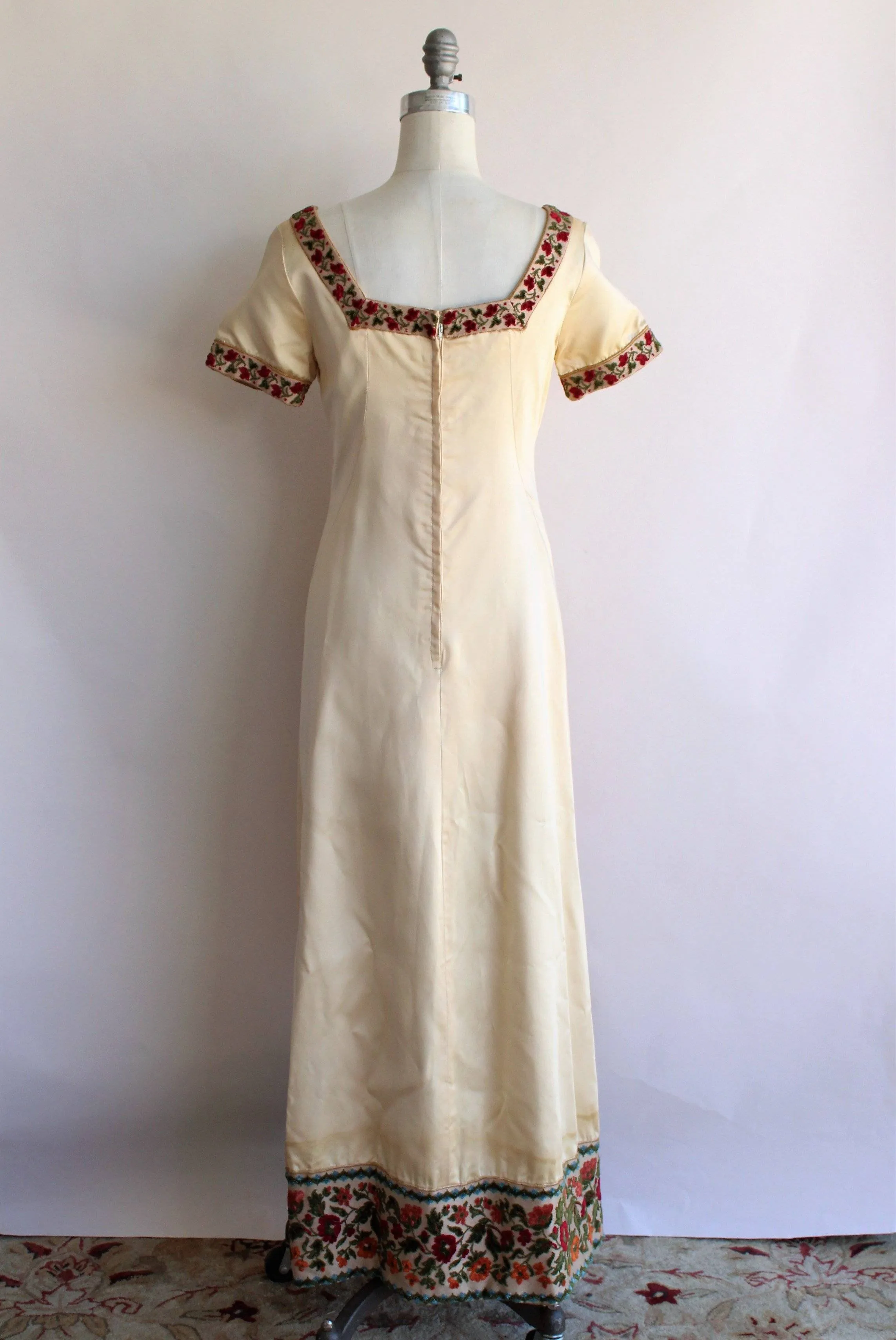 Vintage 1960s Emma Domb Ivory Satin Medieval Inspired Dress