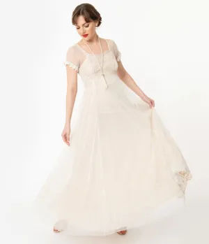 Vintage Style Ivory & Beige Edwardian Wedding Dress