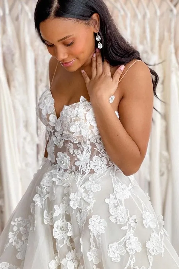 Wedding Gowns Sweetheart Neck Boho 3D Lace Wedding Dresses WD602