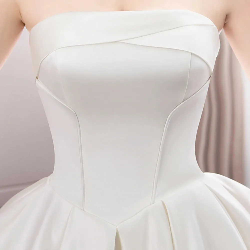 White Satin A-Line Off-Shoulder Wedding Dress – Elegant & Simple Bridal Gown