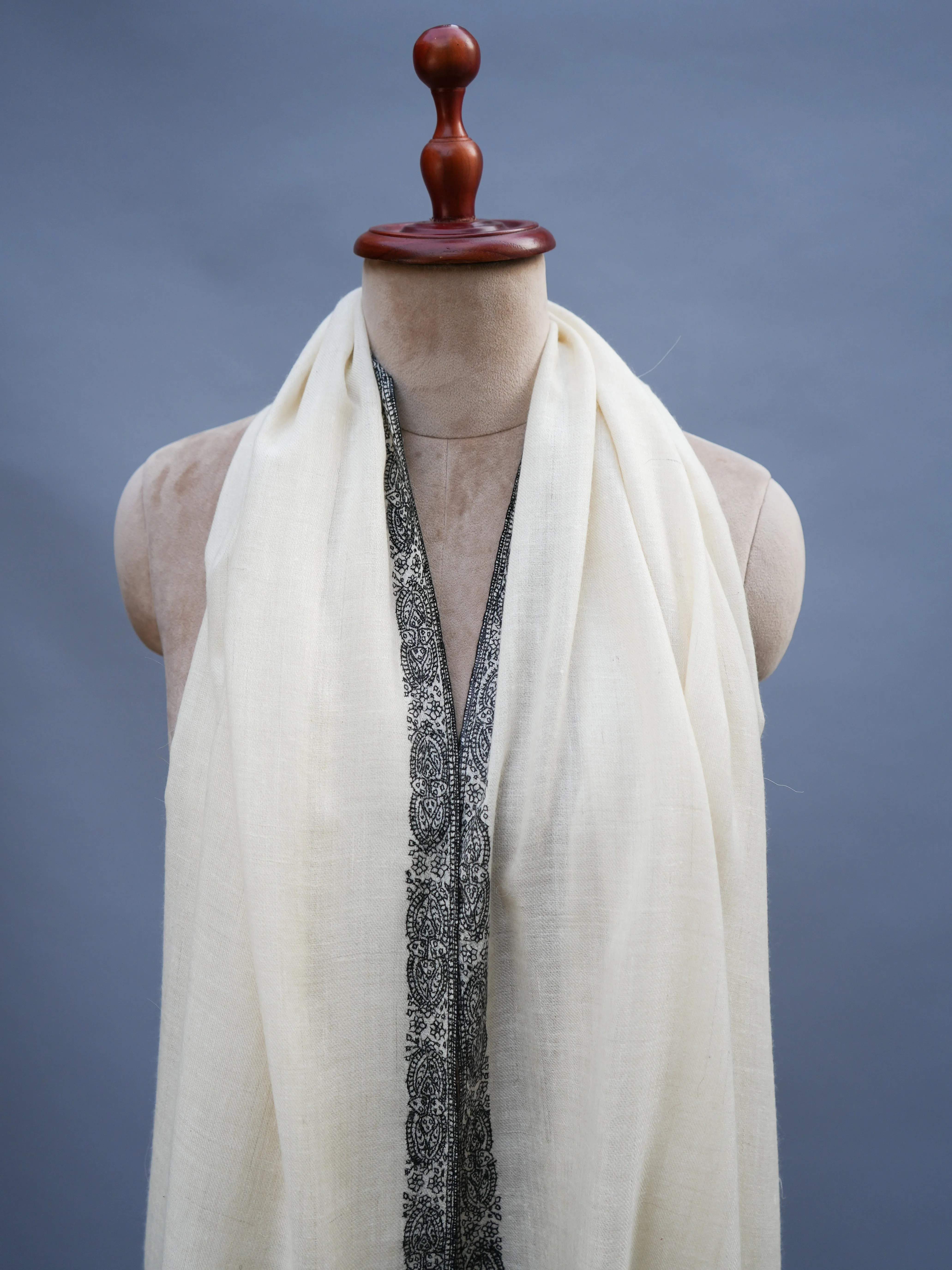 White with Black Kashmiri Pashmina Shawl