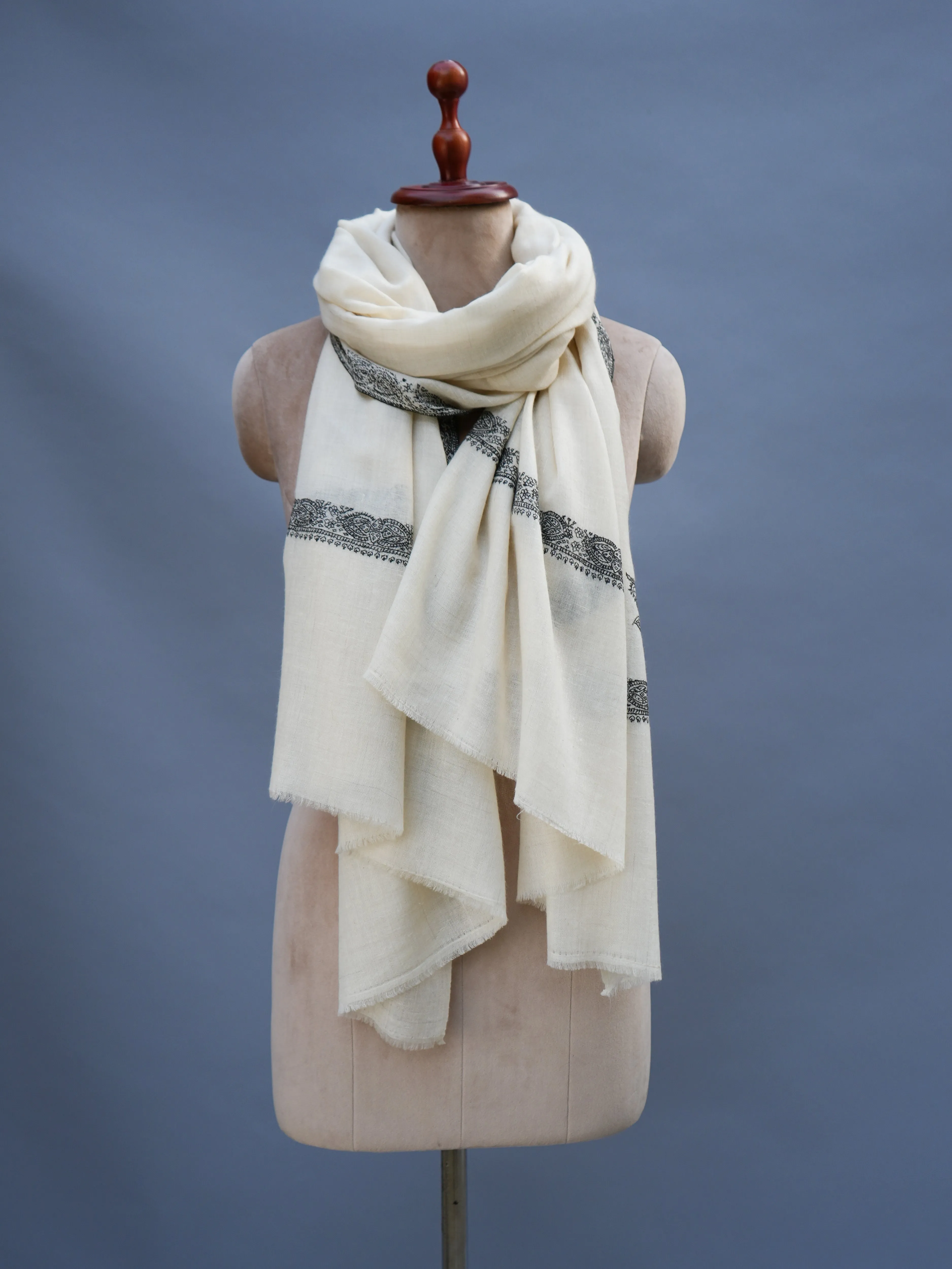 White with Black Kashmiri Pashmina Shawl