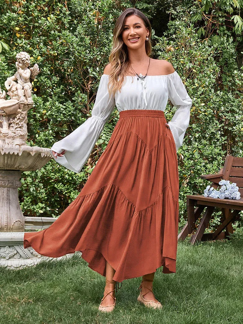 Women Renaissance Irregular Hem Tiered Swing Skirt