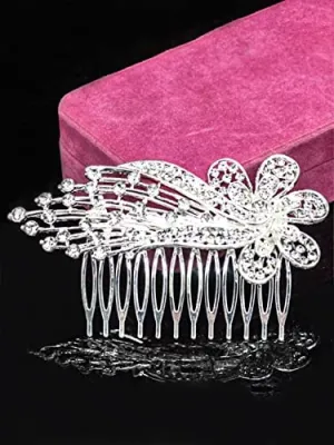 Yellow Chimes Comb Pin for Women Hair Accessories for Women Floral White Comb Clips for Hair for Women Crystal Hair Pin Bridal Hair Accessories for Wedding Side Pin / Comb Pin / Juda Pin Accessories for Women