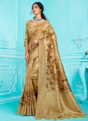 Yellow Floral Digital Printed Organza Silk Saree