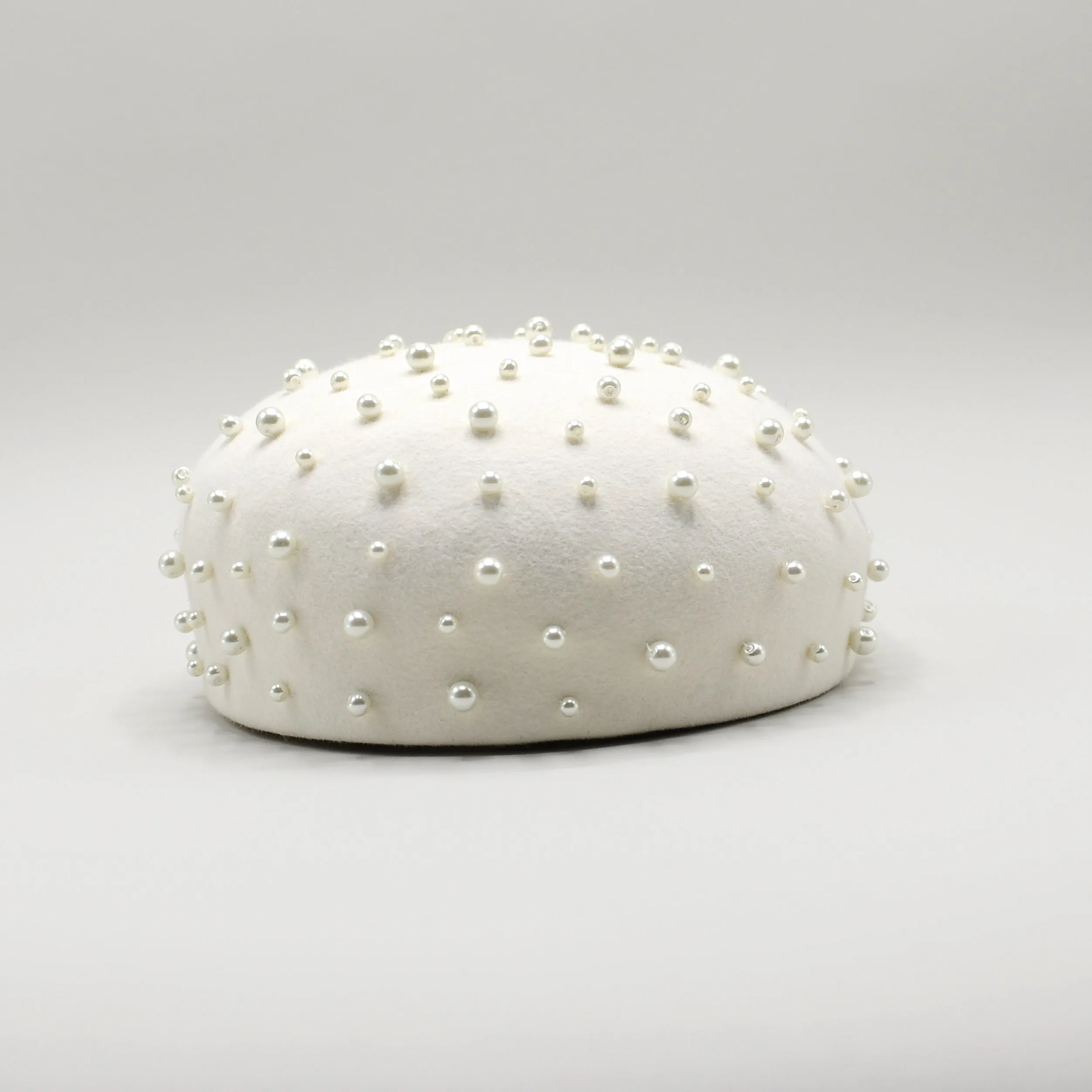 Yolande: Ivory Bridal PIllbox Hat with Large Pearls